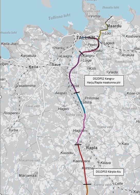 Kaart, mis kujutab ehitusloa saanud Rail Balticu lõike